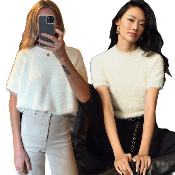 Anthropologie Pilcro Plush Fuzzy Warm White Eyelash Baby Soft Knit Sweater Shirt - Picture 1 of 11